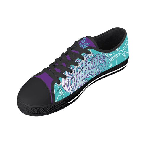 Axikronz 8T7 Canvas Low Top – Turquoise Mix Script | Hip - Hop Streetwear Shoes - Stykonz Graffiti Streetwear